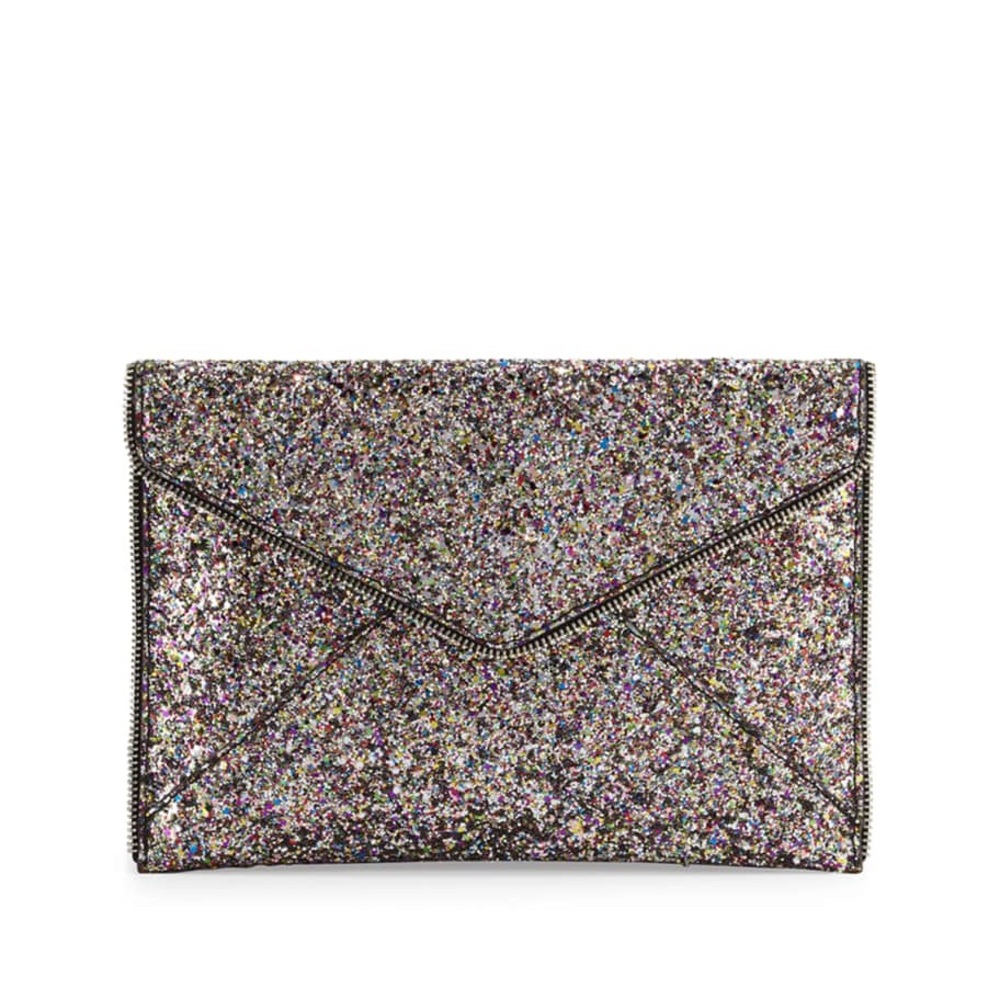 Rebecca Minkoff. NWOTLeo Glitter Envelope Clutch Bag, Silver/Multi